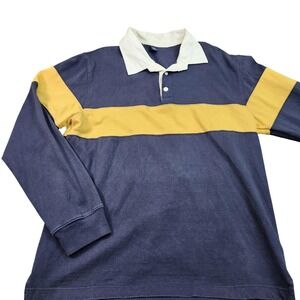 Gap Polo Shirt Mens XL Blue Stripe Rugby Long Sleeve Contrast Collar Casual
